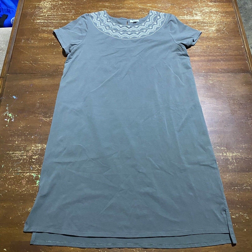 J Jill Womens Cotton Short Sleeve Dress Green Embroidered Knit Size Medium